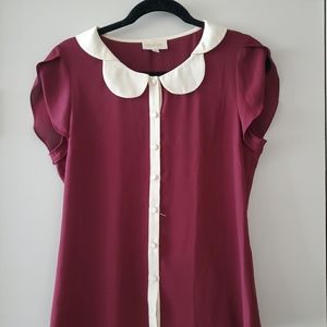 Modcloth Burgundy & White Sweetheart Top